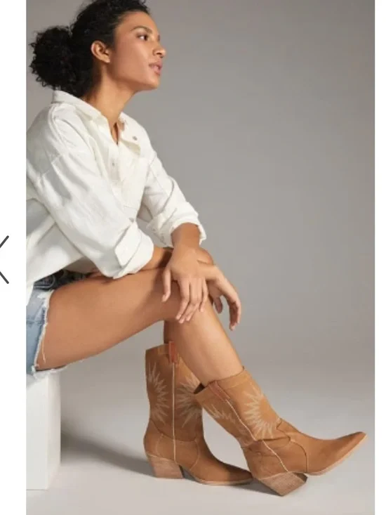 Dolce Vita Lawson Boot in Whiskey Nubuck Western Heeled Mid-Calf Boots 8 cowgirl - Picture 8 of 17